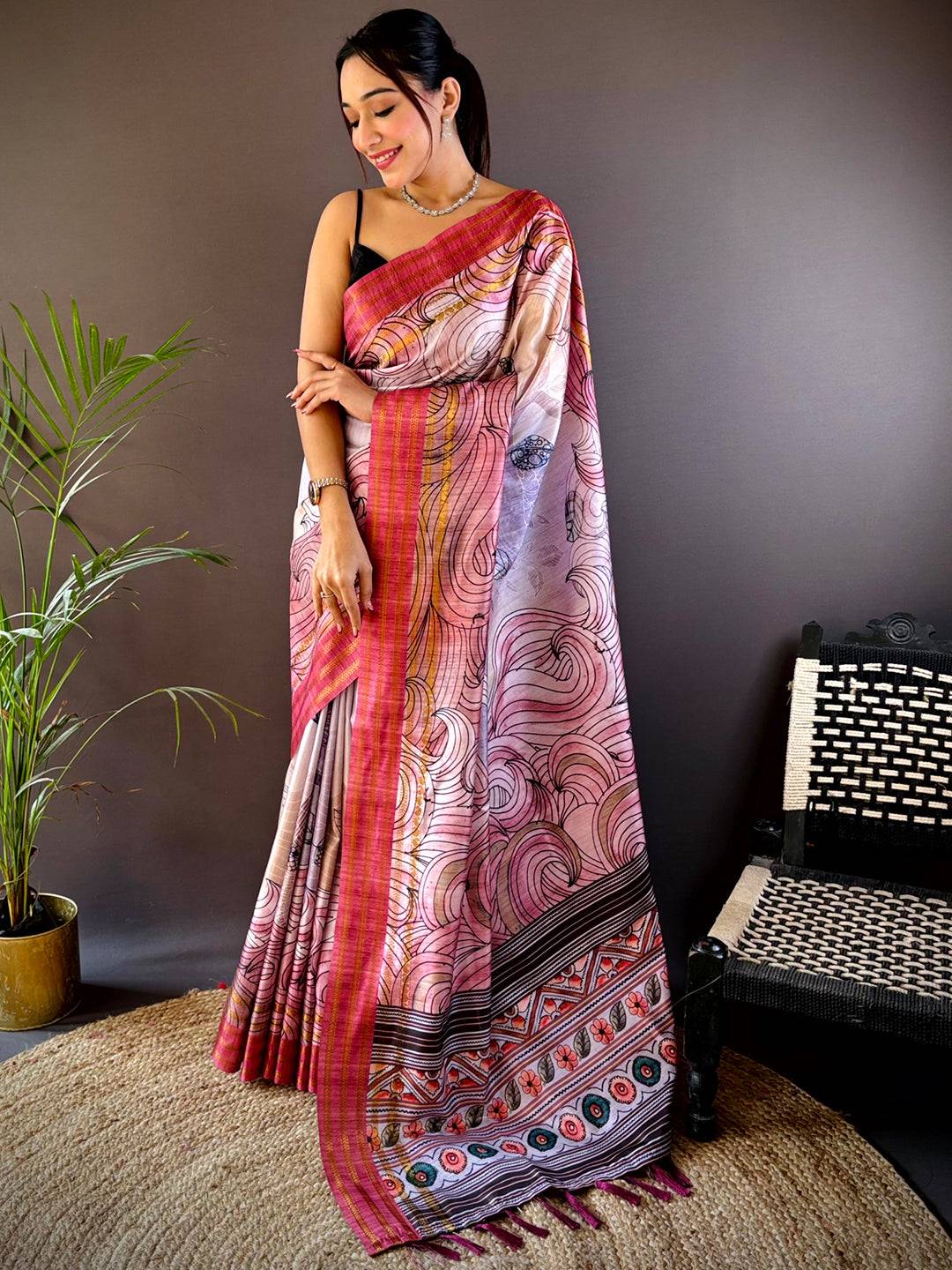 Purple Soft Silk Ocean Wave Patterns Saree