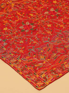 Close-up of Red Poly Chiffon Pashmina Dupatta embroidery