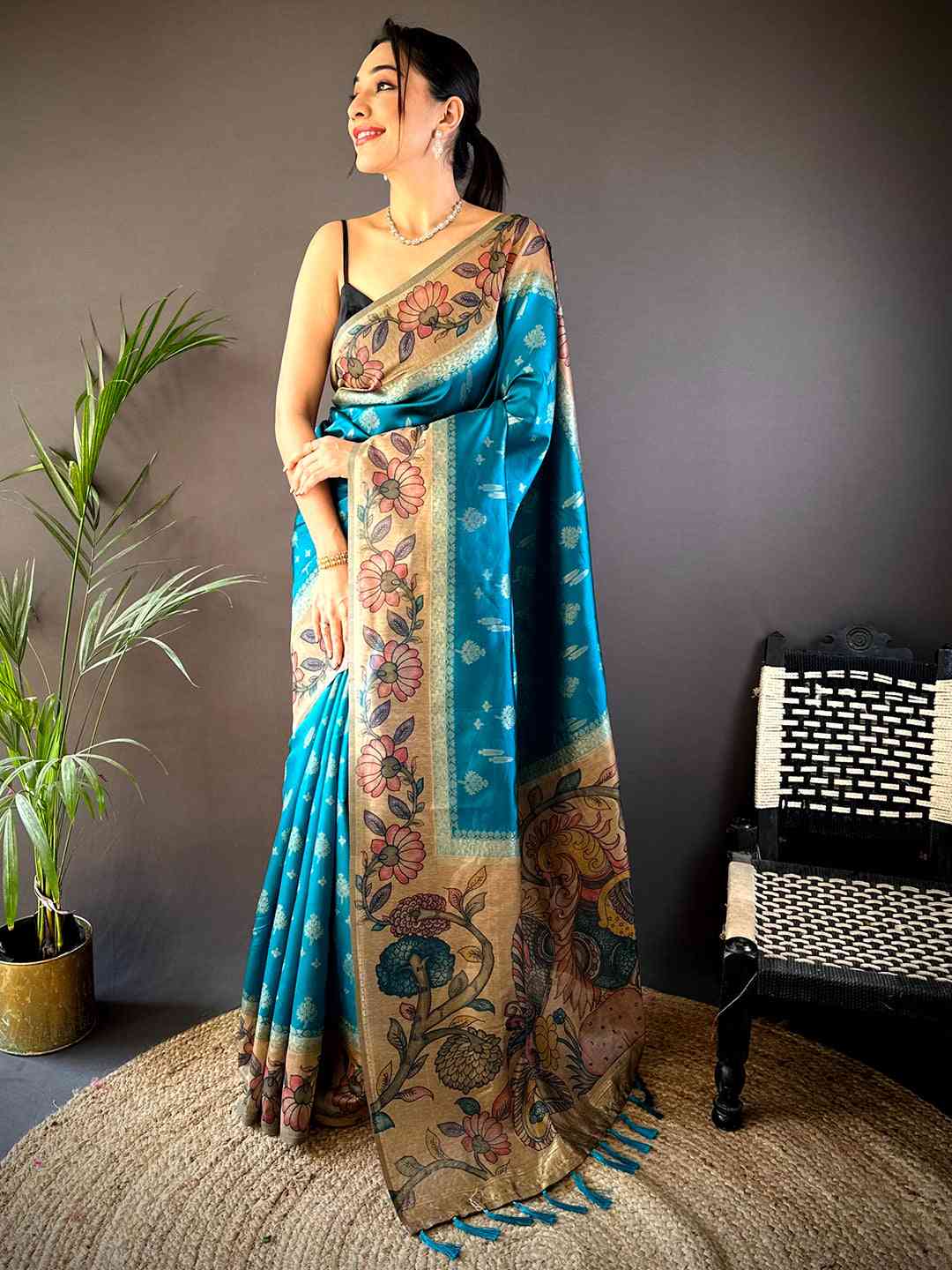 Rama Soft Silk Kalamkari Printed Pallu Saree