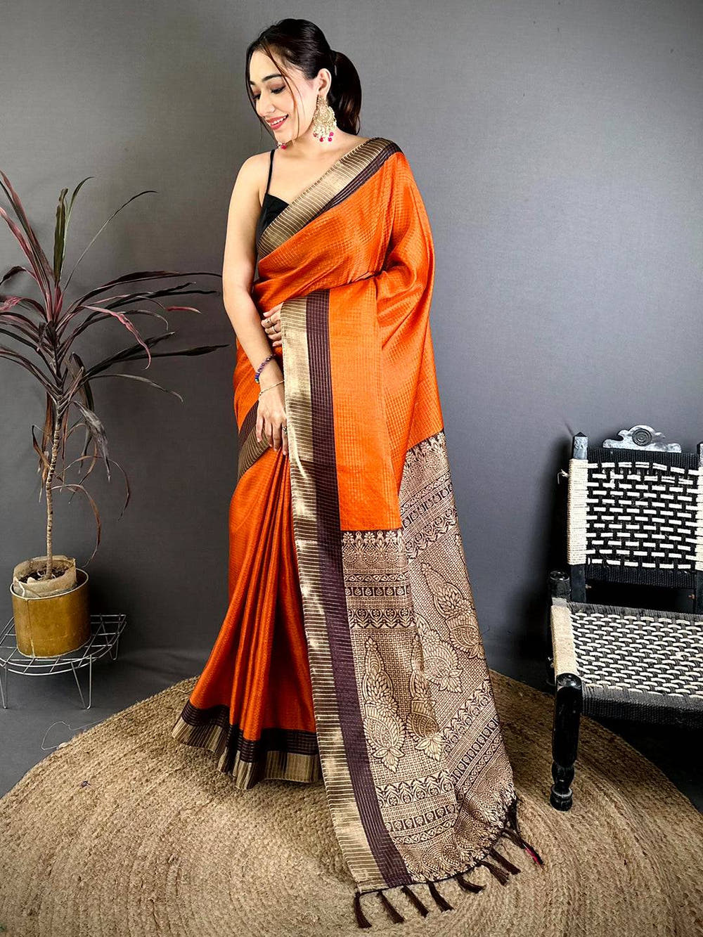 Royal Dusty Tone Tussar Zari Chex Saree