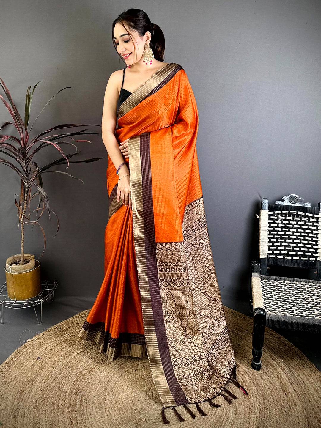 Royal Dusty Tone Tussar Zari Chex Saree