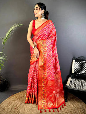 Pink Banarasi Zic Zac Katan Silk Saree

