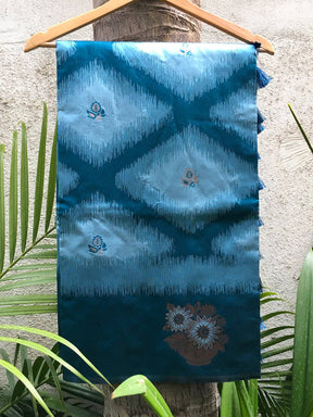 Blue Tussar Silk Ikkat Weaving Saree

