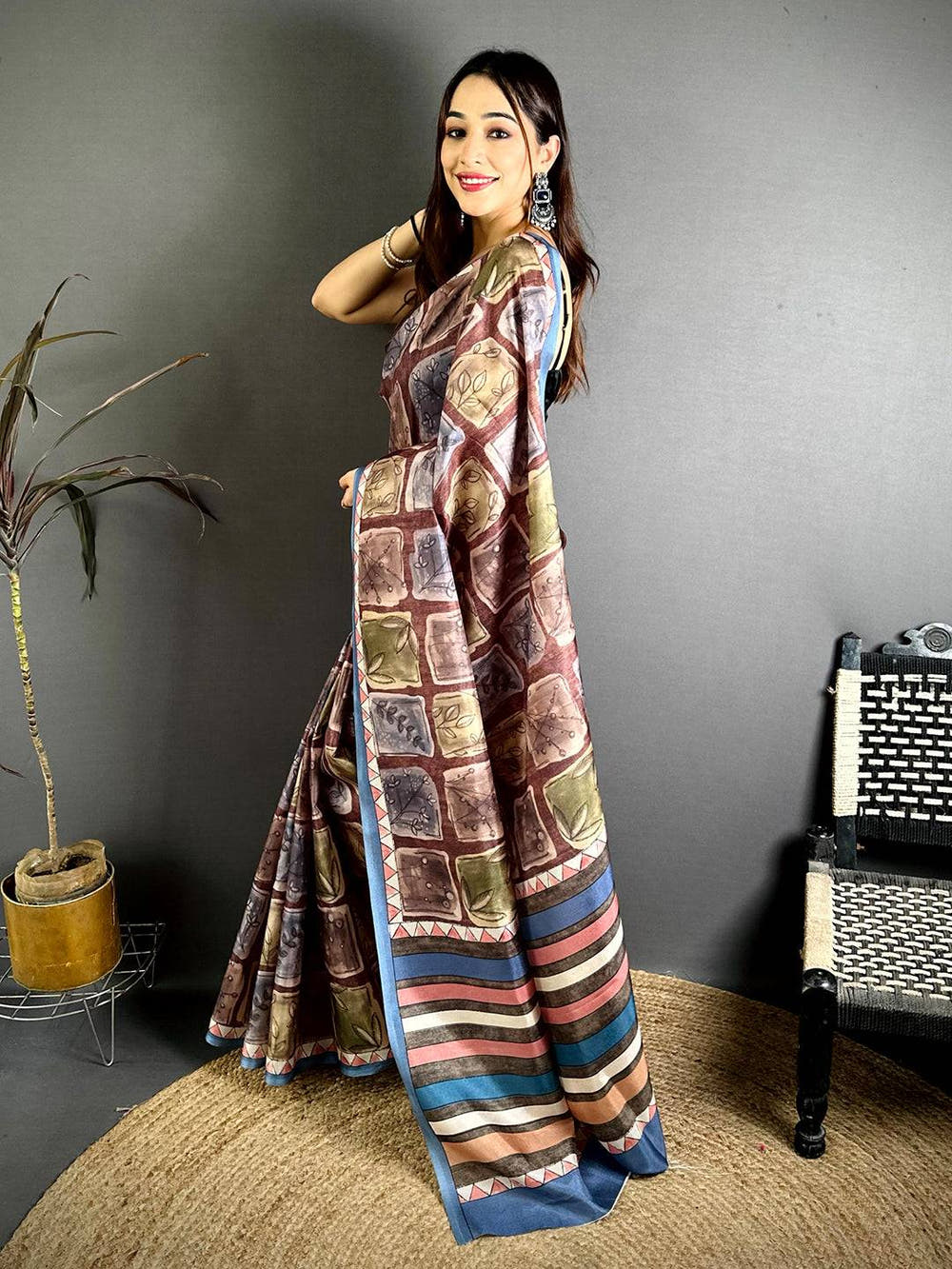 Opulent Block Kalamkari Tussar Saree