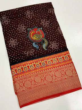 Brown Dola Silk Bandhej Saree