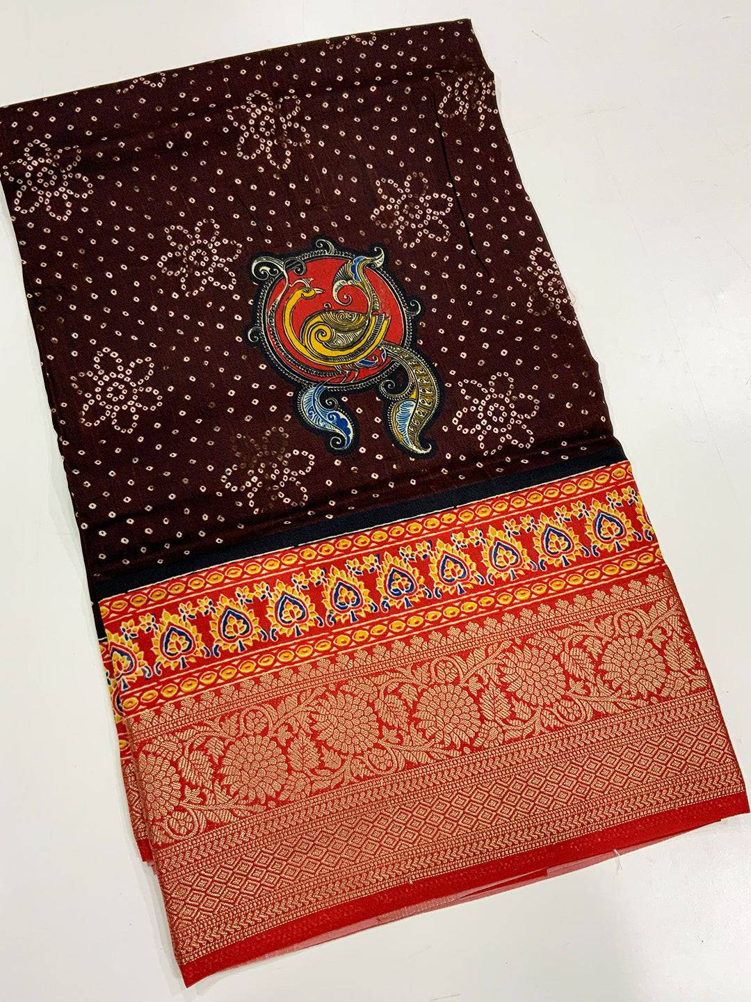 Brown Dola Silk Bandhej Saree