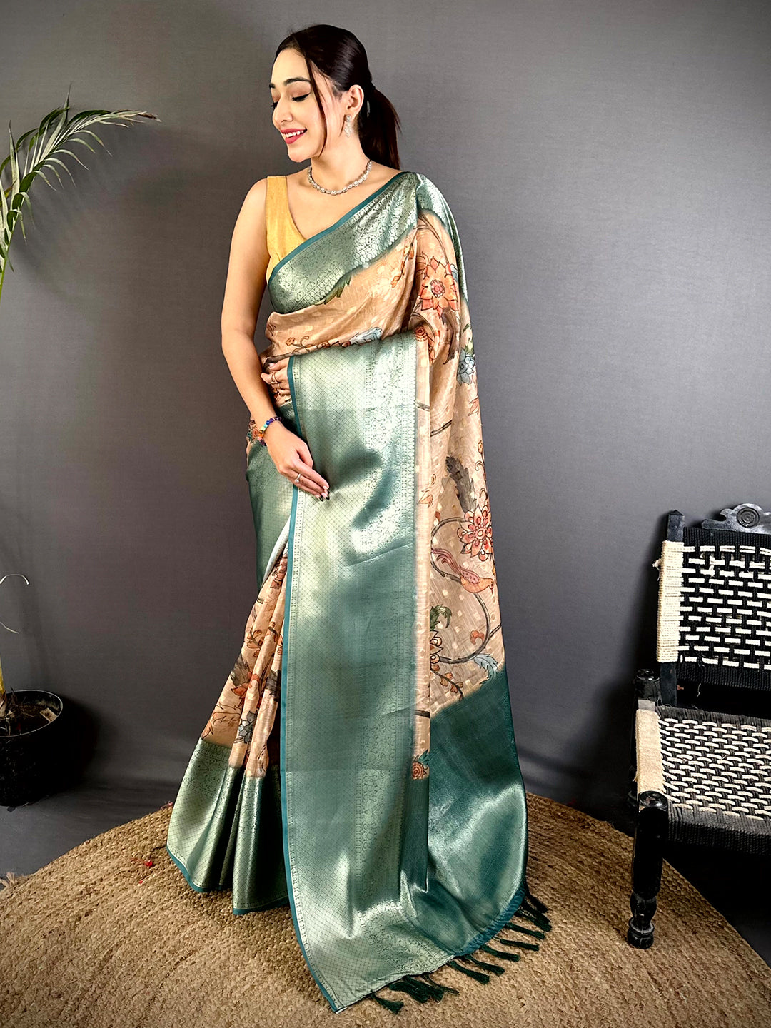 Graceful Kota Doriya Kalamkari Printed Saree


