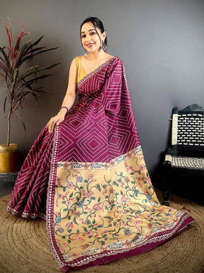 Opulent Tussar Bandhej Kalamkari Saree