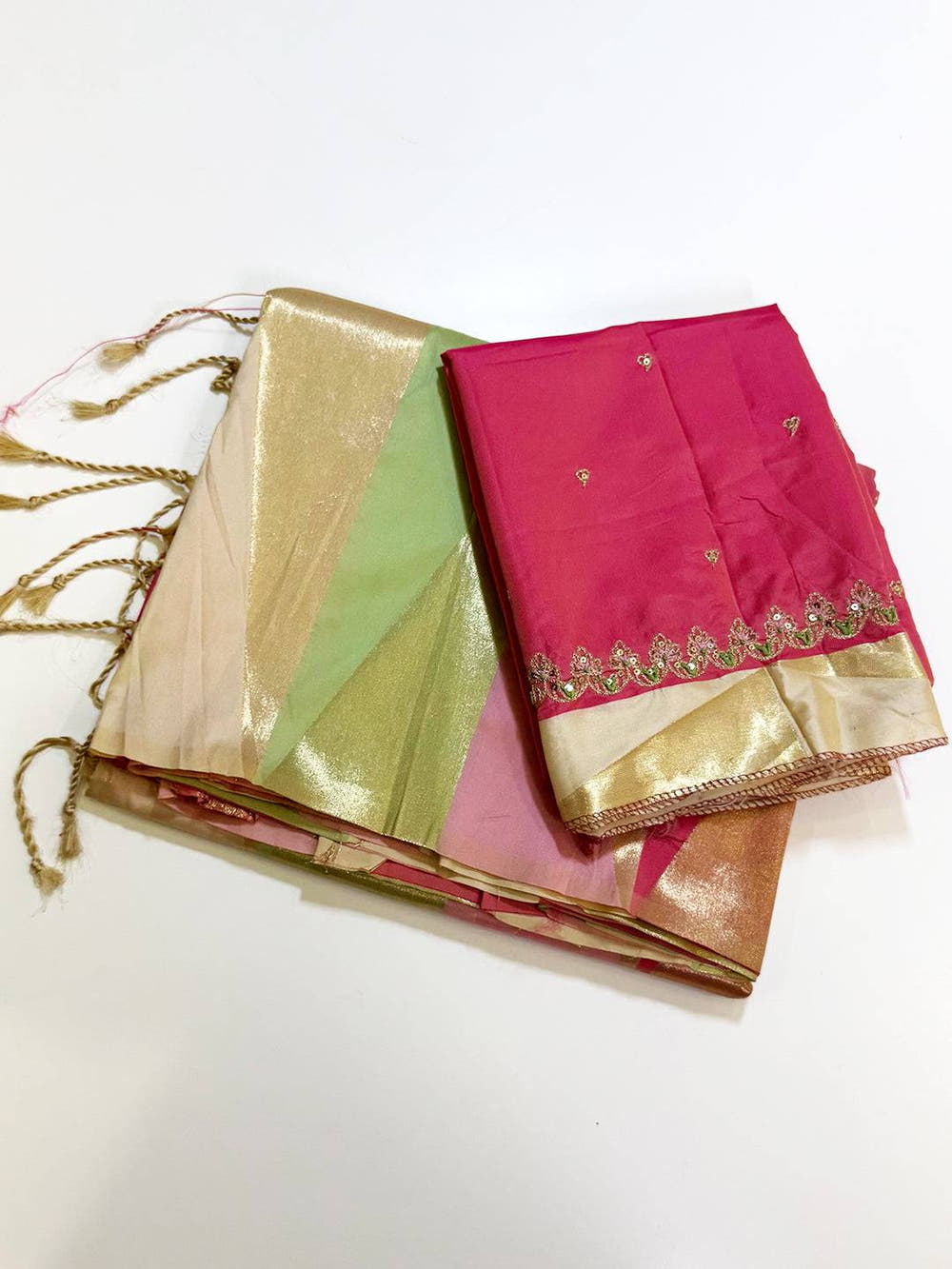 Multicolor Geometric Kanjivaram Silk Saree With Maggam Blouse