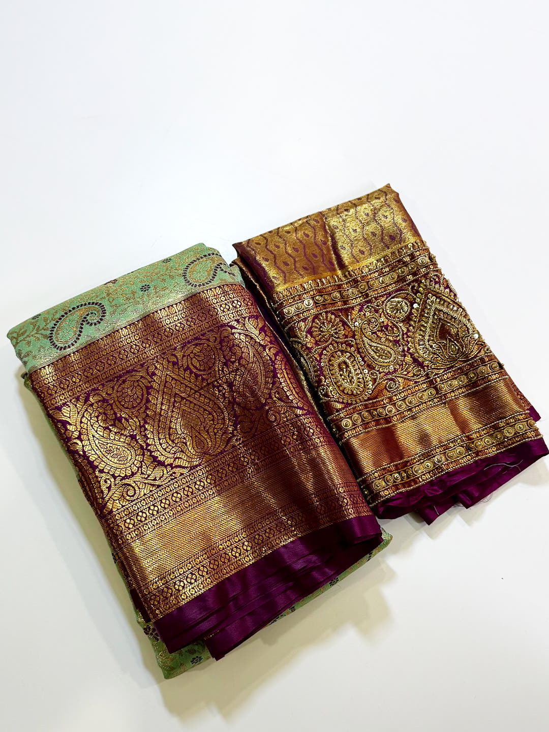 Light Green Dharmavaram Silk Saree With Maggam Blouse