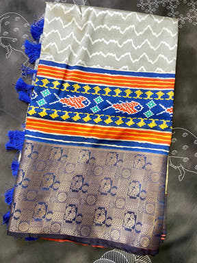 Grey Geometric Silk Saree
