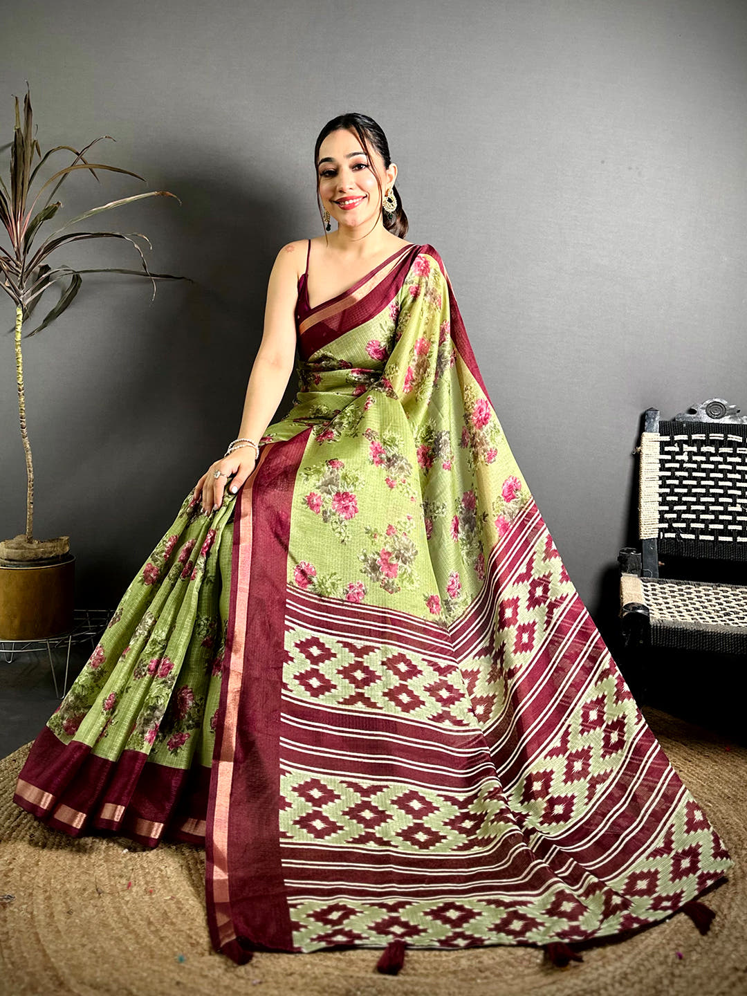 Heritage Kota Doriya Printed Floral Saree