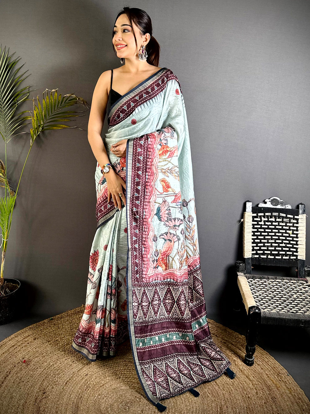 Royal Slub Ghicha Ikkat Saree