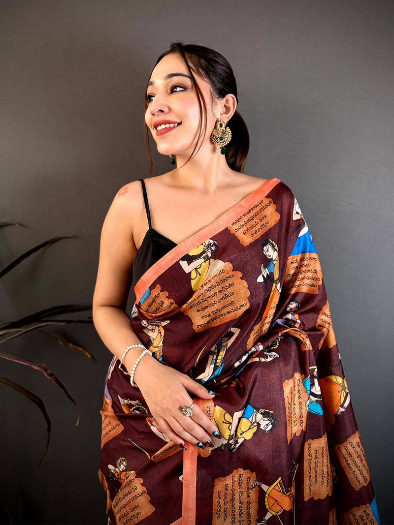 Artistic Mudra Print Tussar Saree