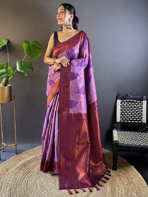 Lavender Tussar Silk Zari Weaving Ikkat Saree

