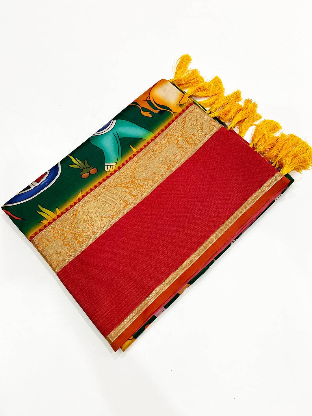 Dark Green Banarasi Kalamkari Silk Saree