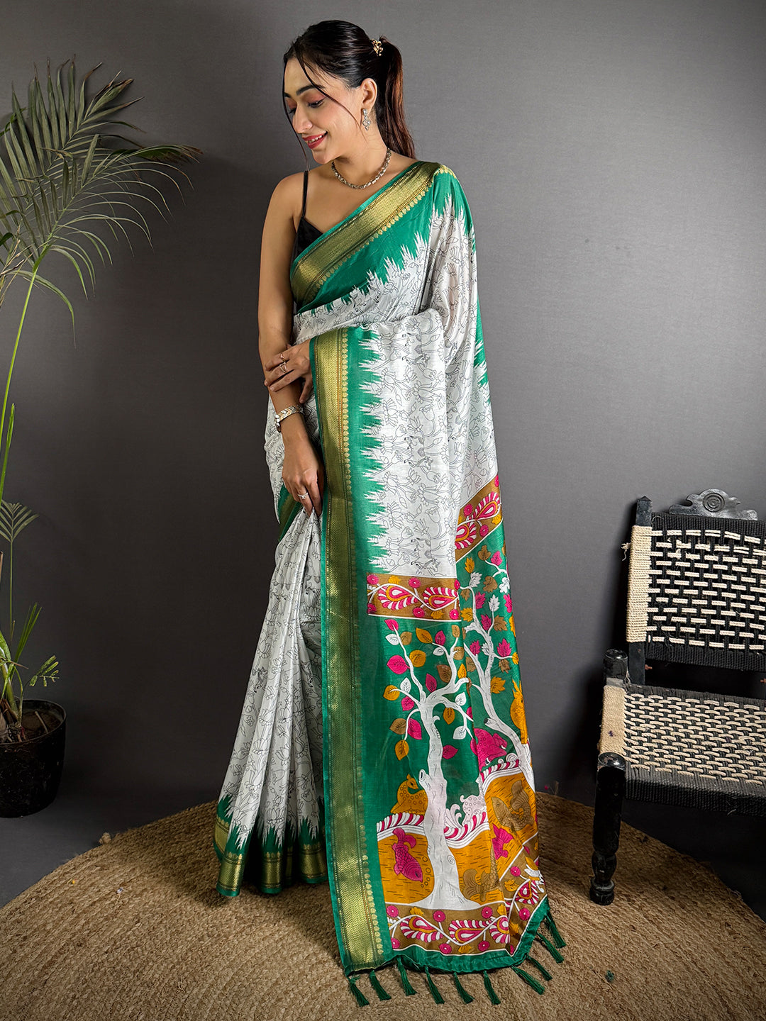 Artful Pen Kalamkari Dola Silk Saree