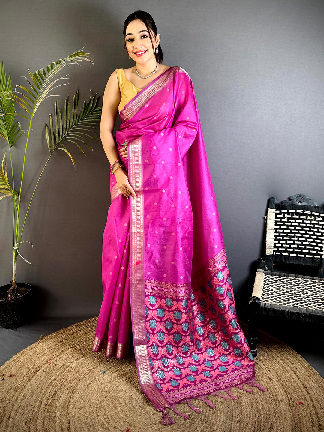 Pink Minakari Paithani Raw Silk Saree