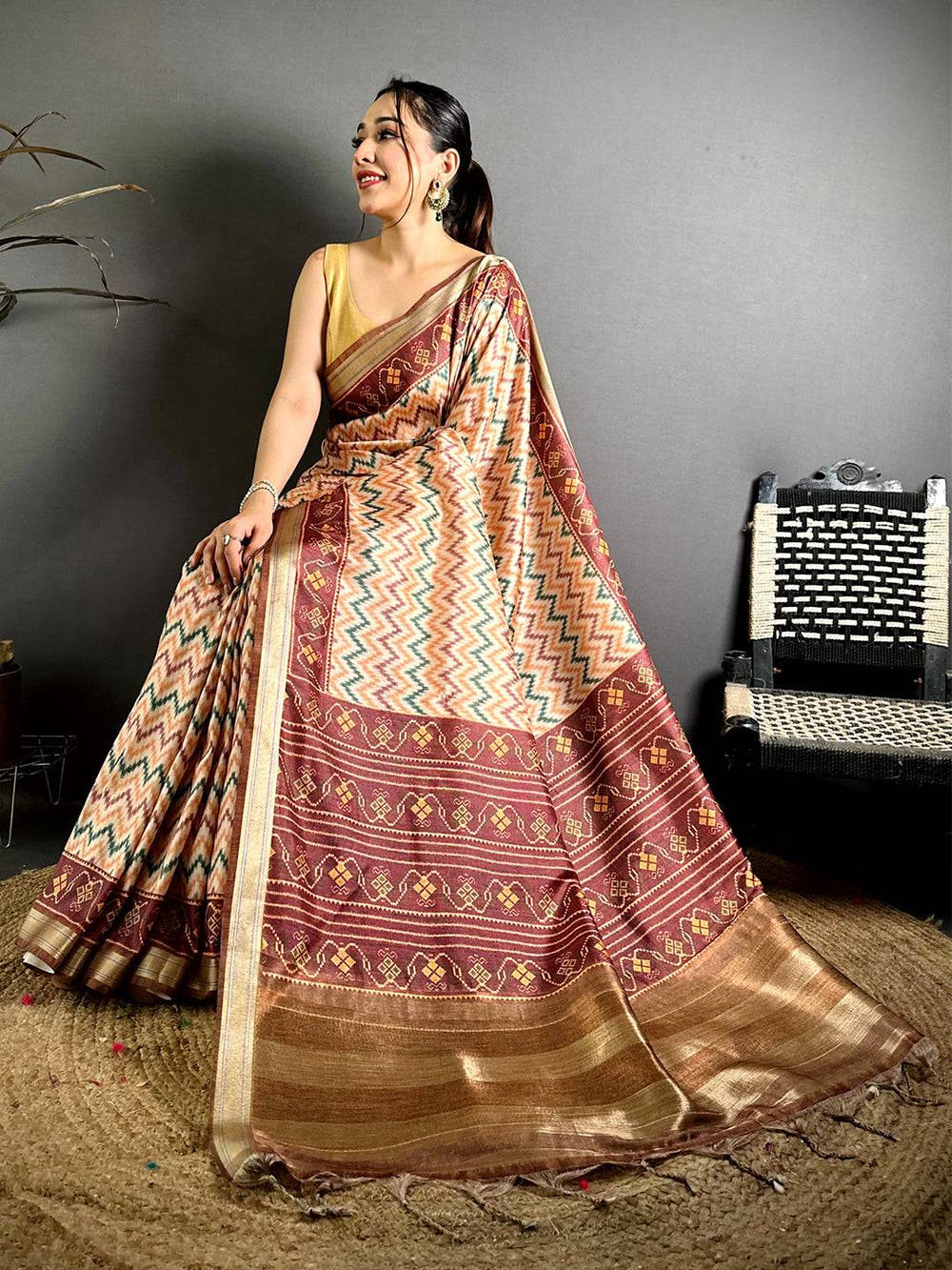 Exclusive Ikkat Gaji Lakda Patta Silk Saree