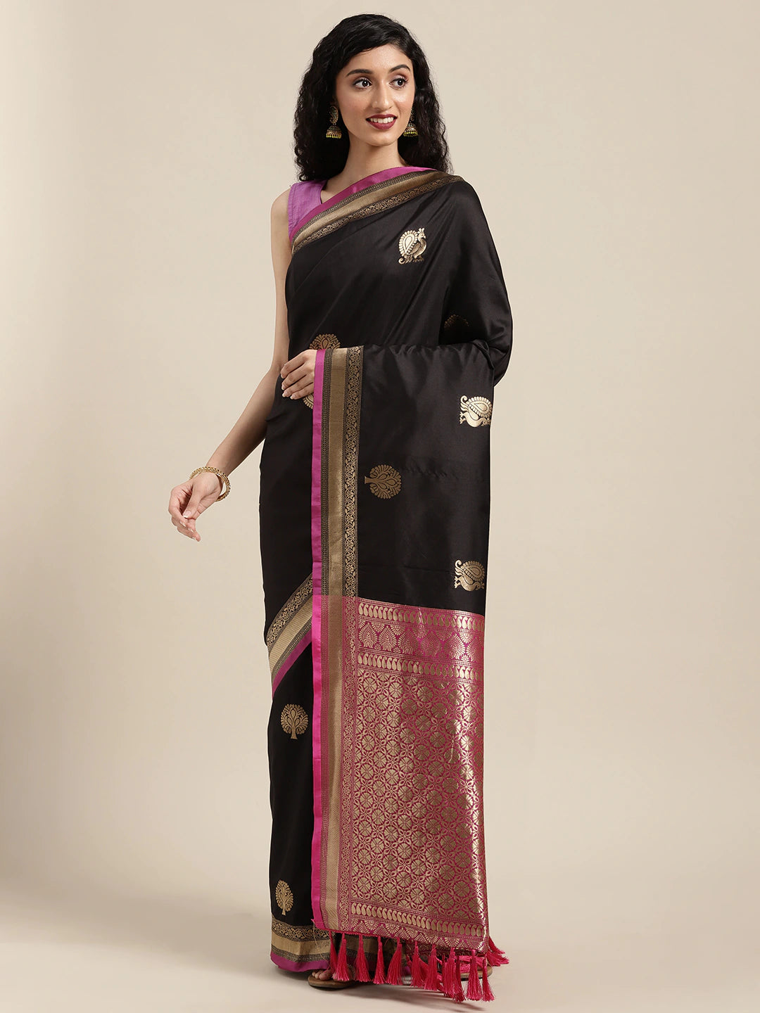 Banarasi Black Colour Silk Blend Woven Design Saree