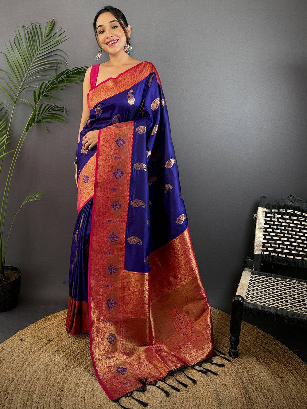 Purple Meenakari Butti Soft Gadwal Silk Saree