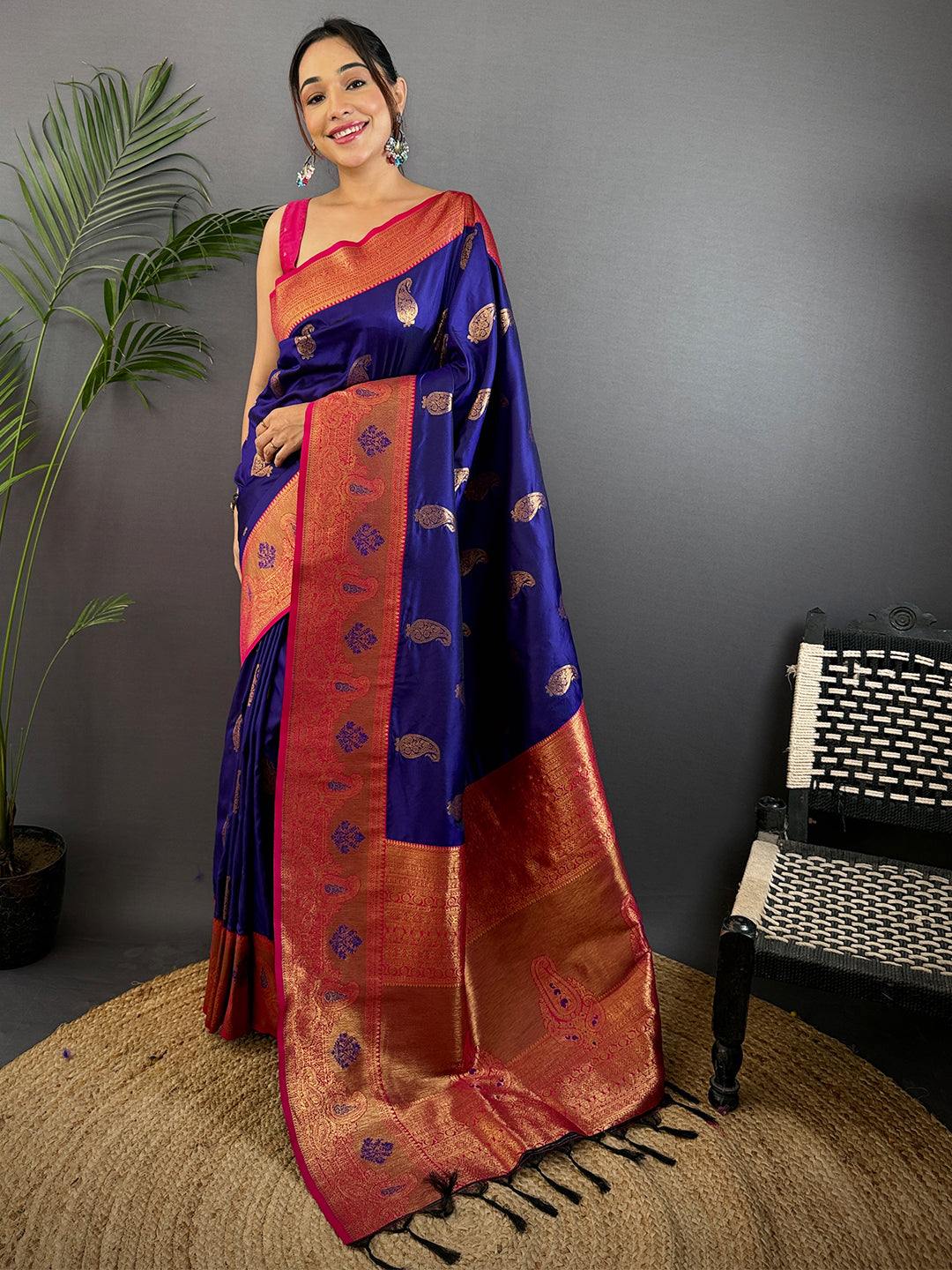 Purple Meenakari Butti Soft Gadwal Silk Saree