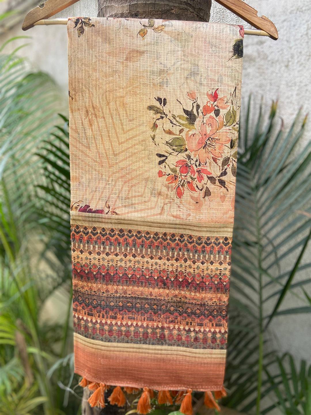 Peach Colour Soft Kota Doriya Silk Saree With Flower Print