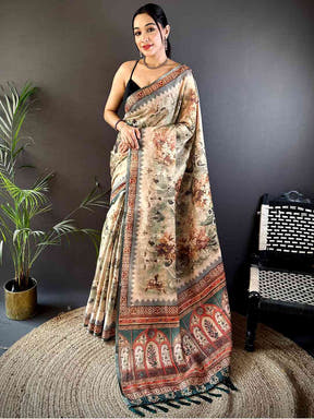 Olive Tussar Blossom Saree