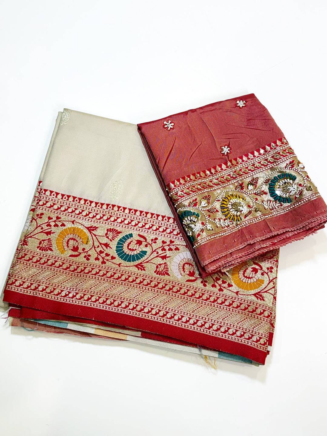 Cream Soft Silk Kanjivaram Saree With Maggam Blouse