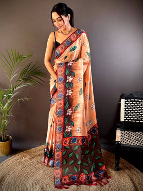 Orange Georgette Pichwai Print Saree