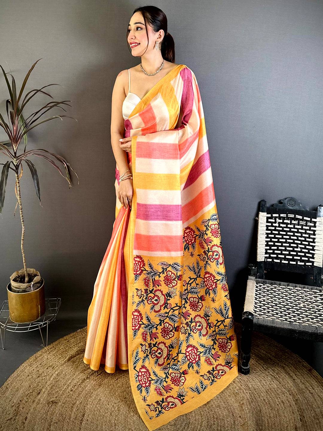 Elegant Rangkat Print Tussar Saree