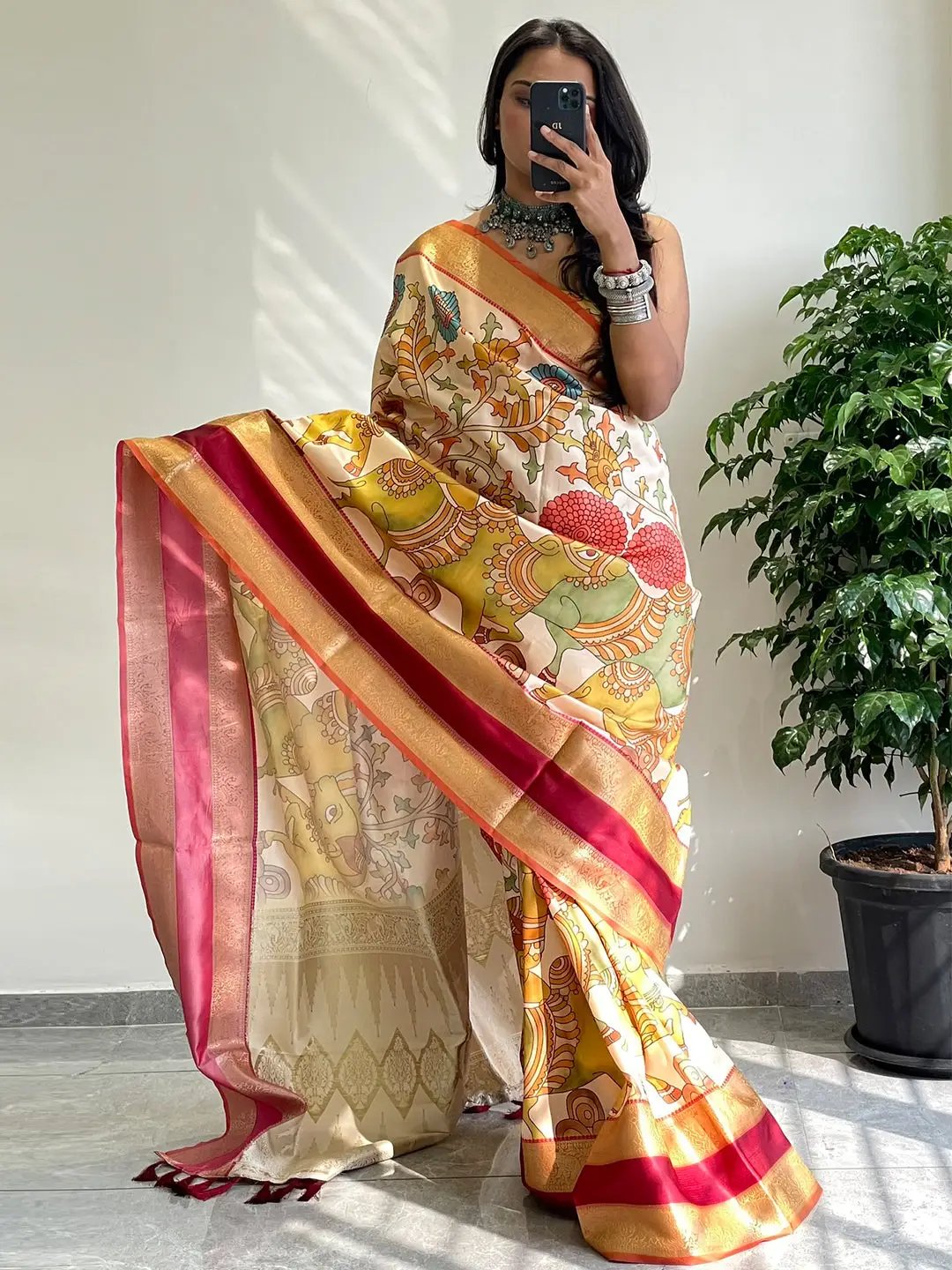 Soft Silk Saree With Kalamkari Work
