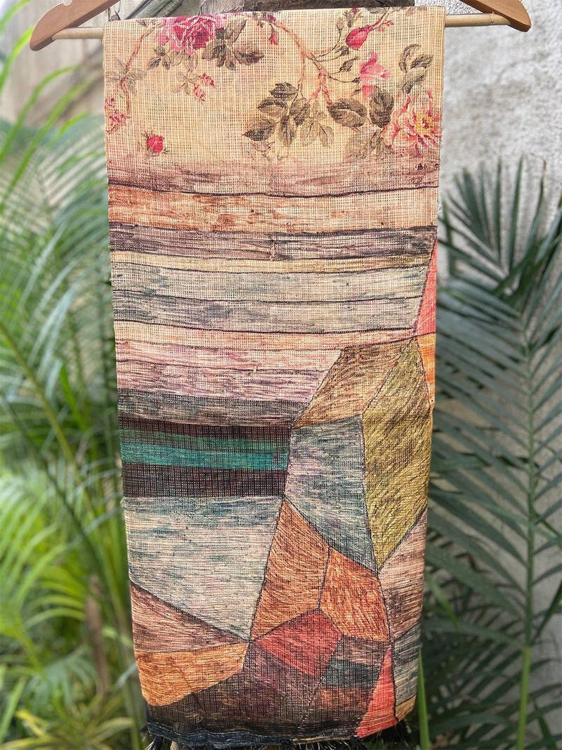 Cream Kota Doriya Silk Saree With Flower & abstect Prints