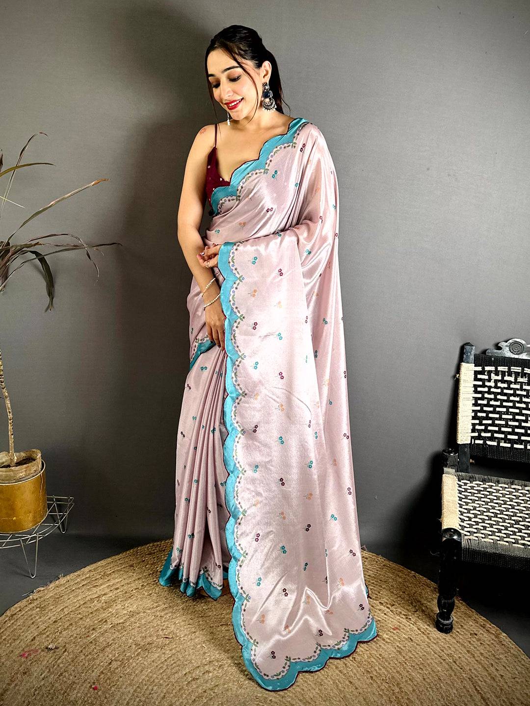 Opulent Cutwork Border Chinnon Saree
