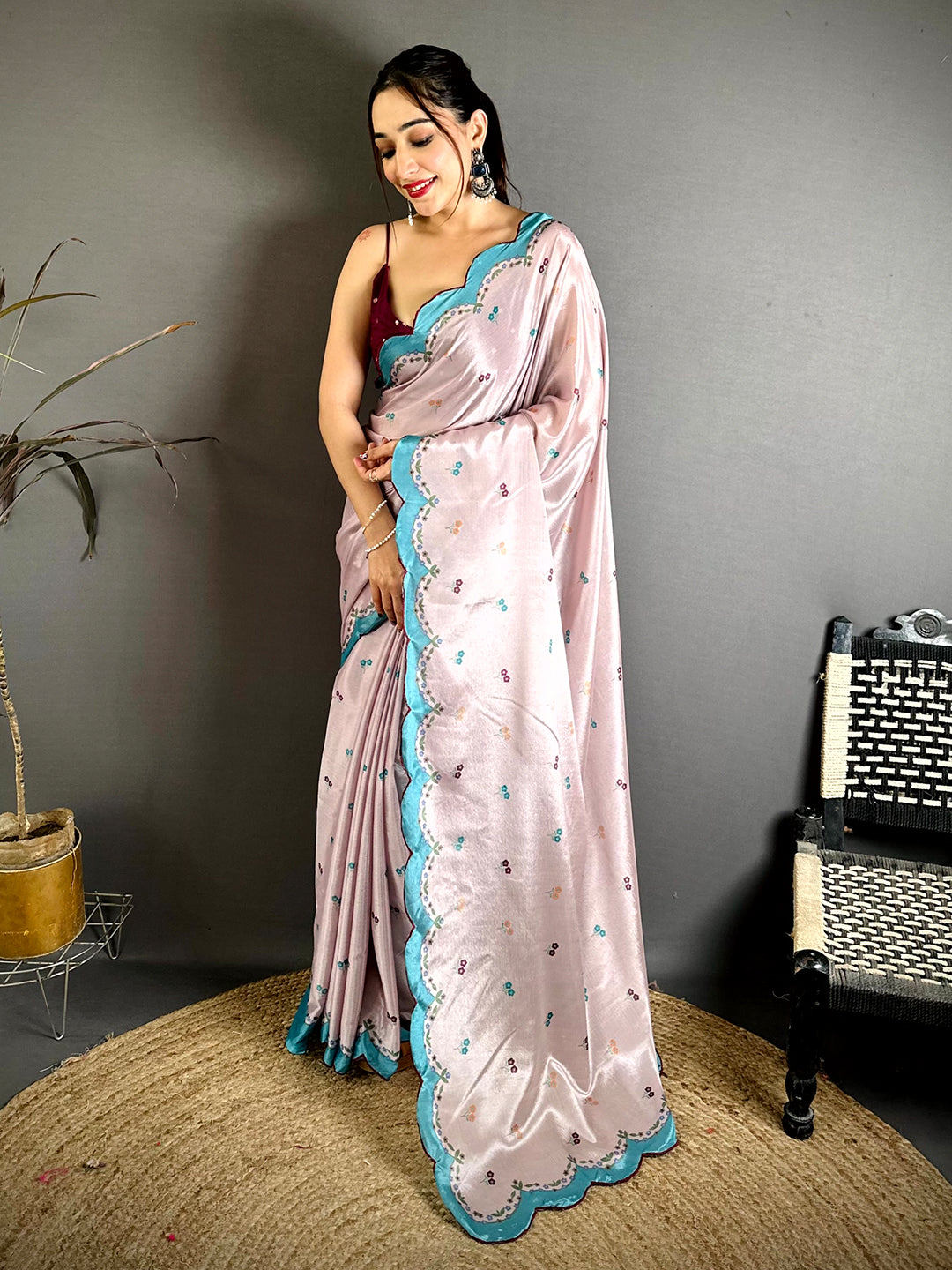Opulent Cutwork Border Chinnon Saree