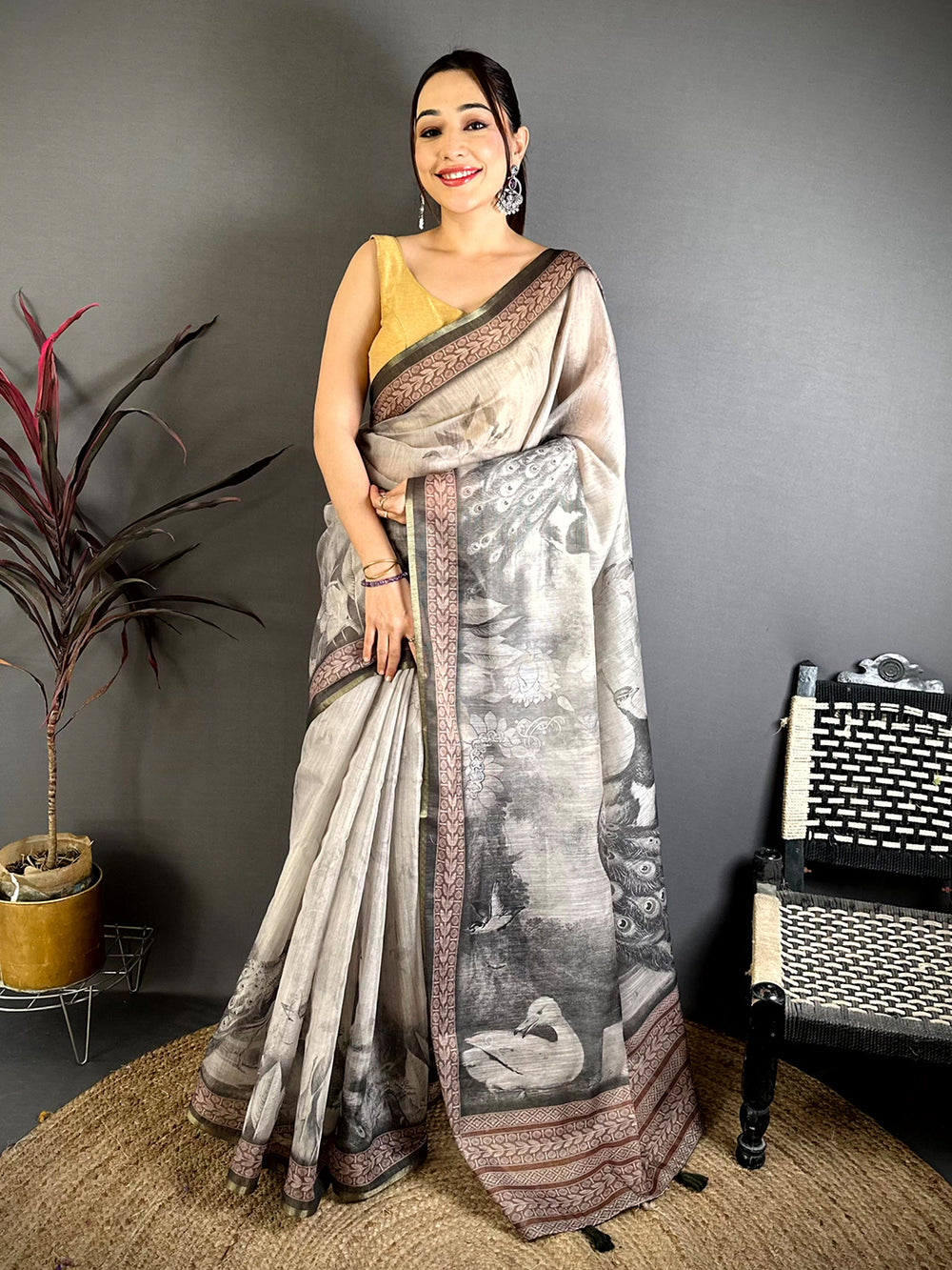 Heritage Art Poster Pallu Kalamkari Linen Saree