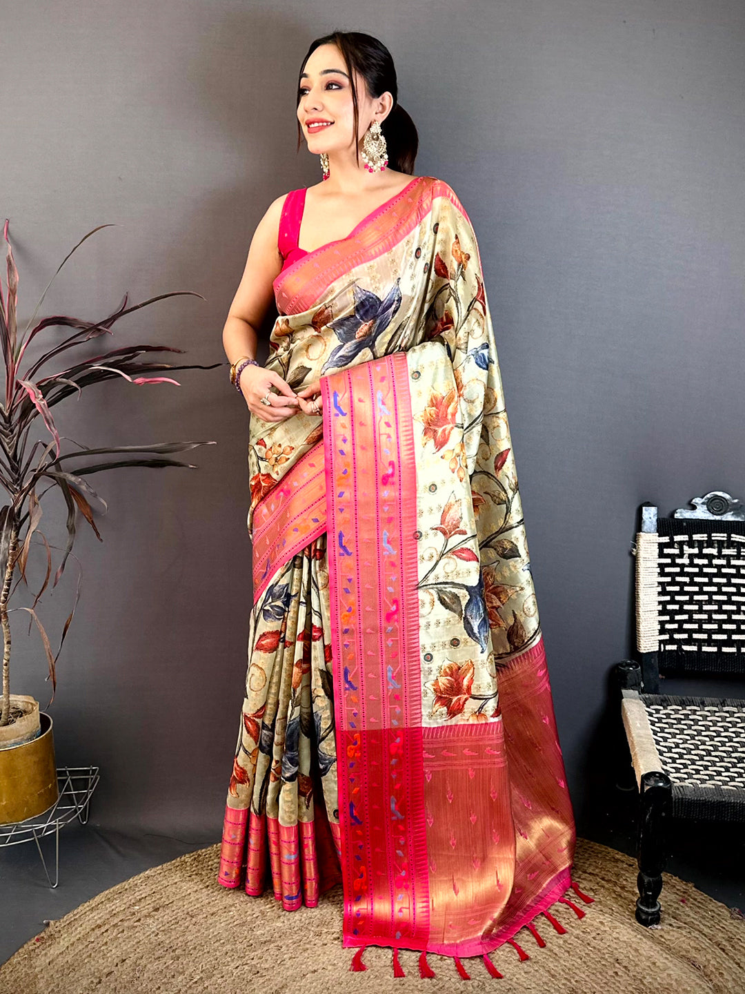 Pistachion Green Paithani Border Kora Tissue Saree