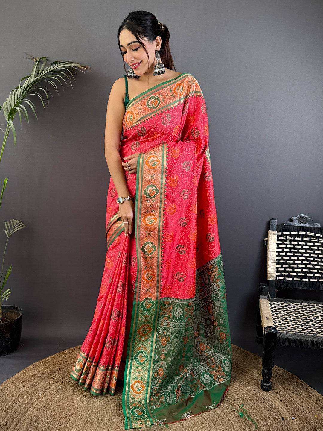 Elegant Gajri Pochampally Patola Silk Saree

