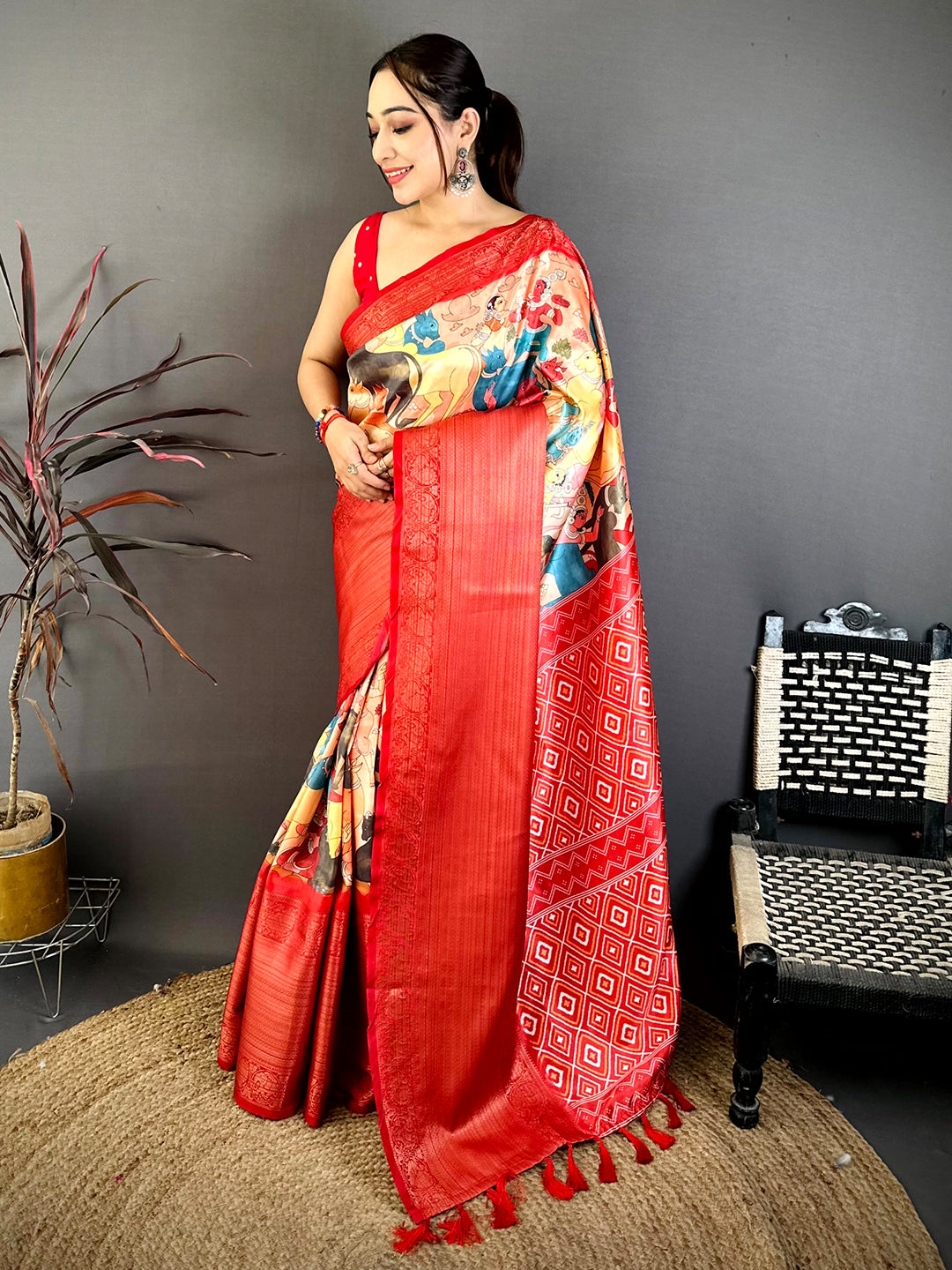 Stylish Soft Silk Pichwai Print Kanchi Zari Saree