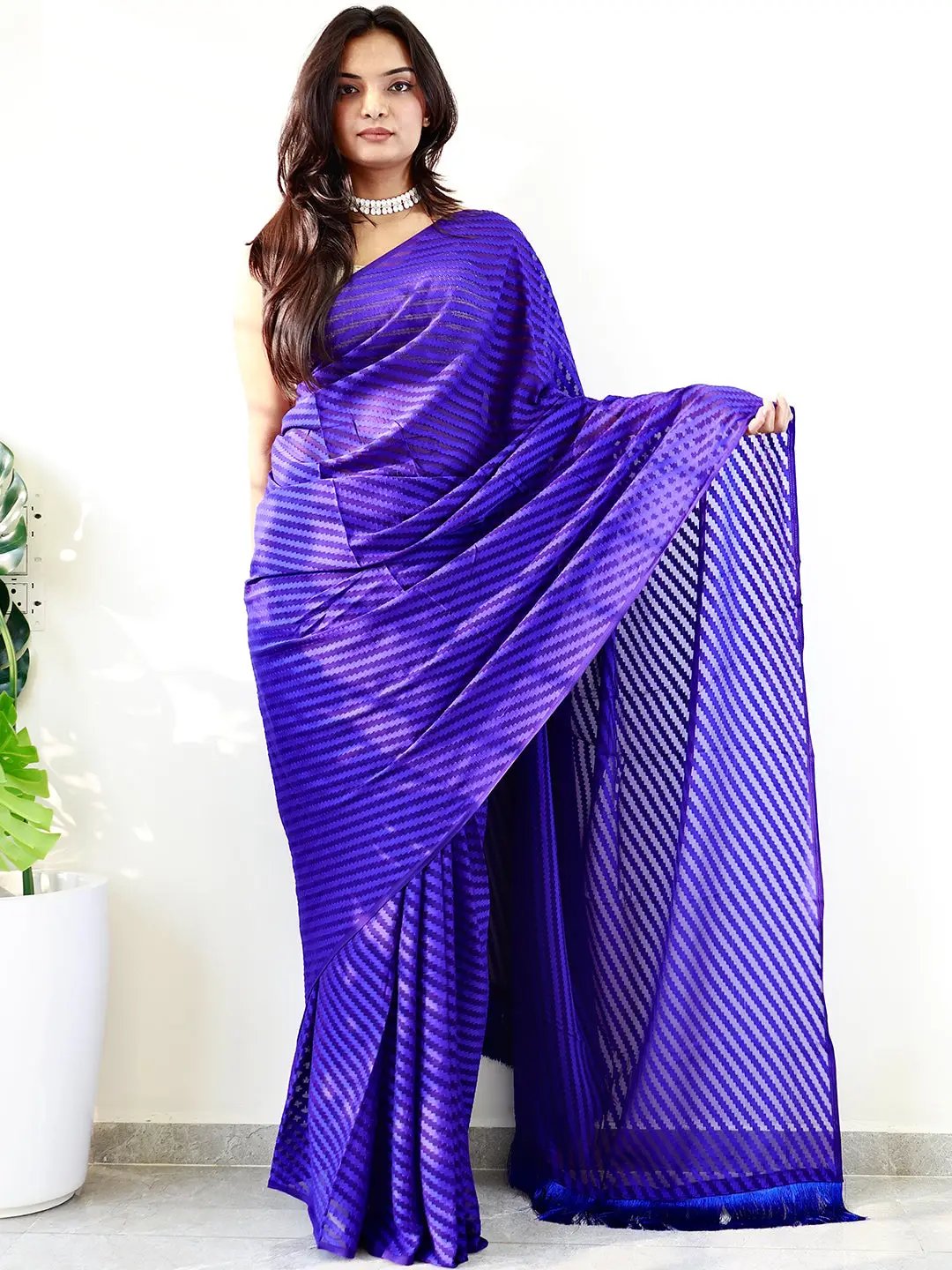 Soft pure georgette saree in vibrant blue with thread weaving