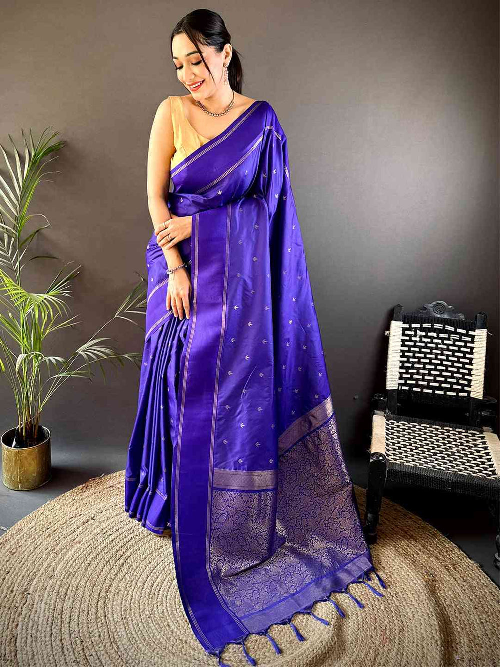Royal Purple Soft Silk Kolam Print Saree