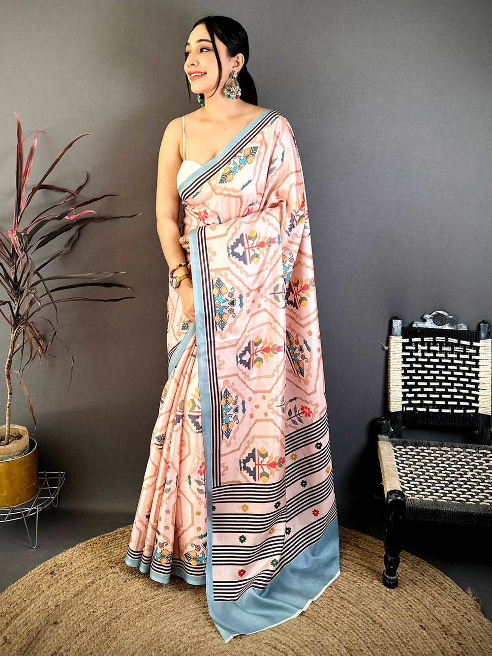 Classic Kalamkari Geometric Tussar Saree
