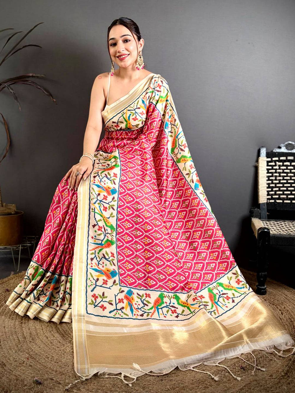 Pink Patola Digital Kanchi Silk Saree