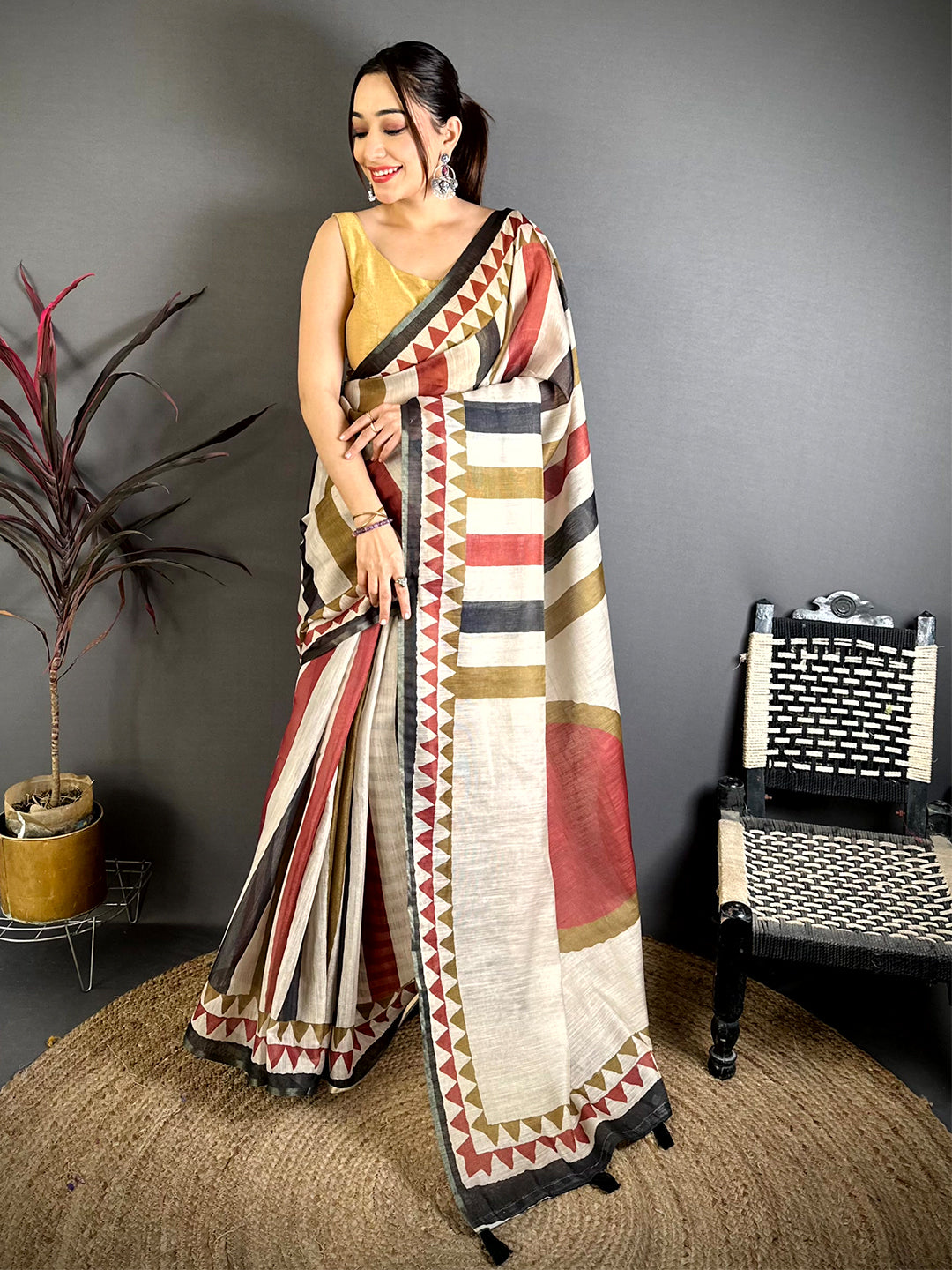 Radiant Stripe Linen Chanderi Saree