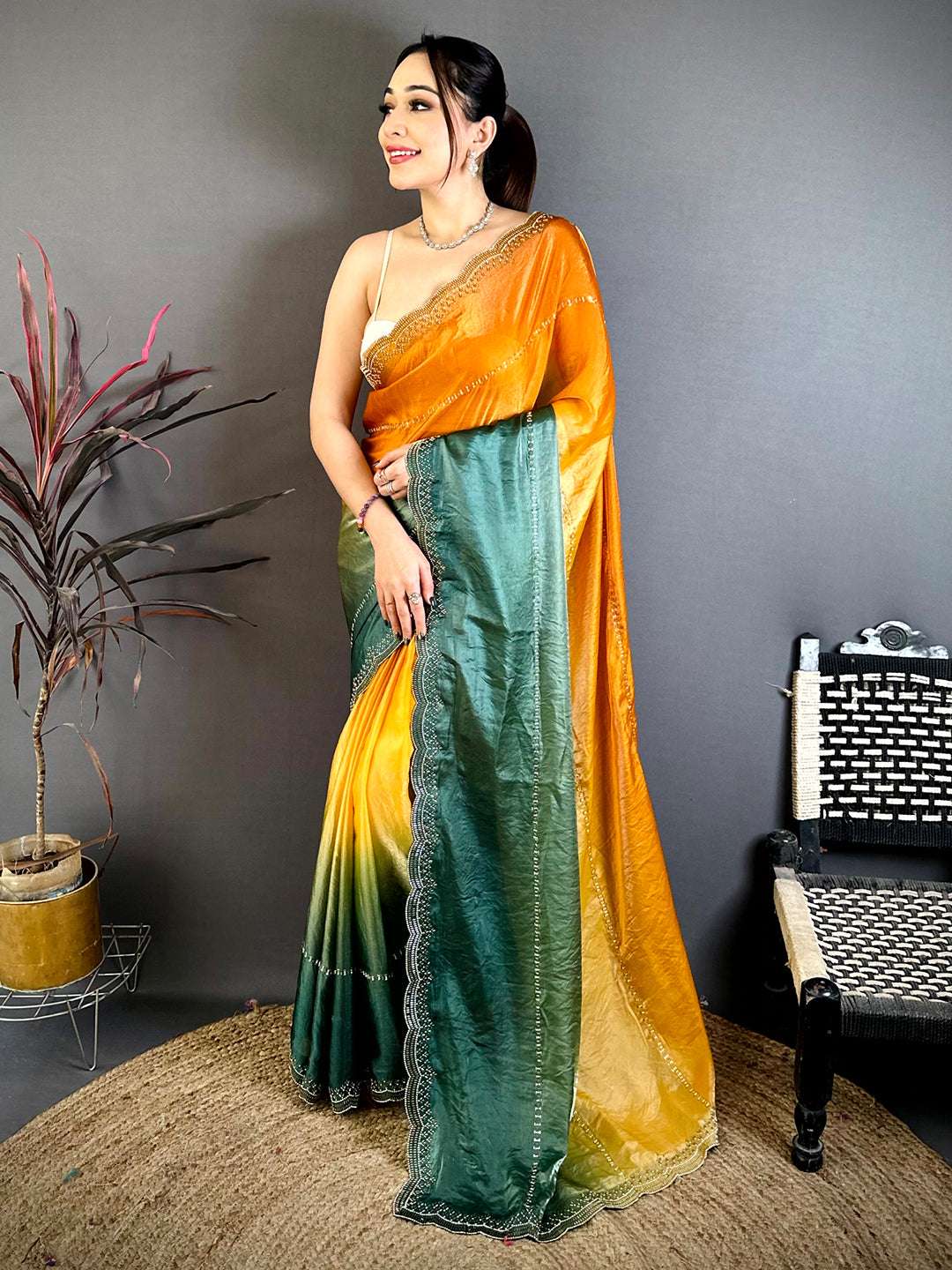 Soft Silk Ombre Zarkhond Stone Work Saree