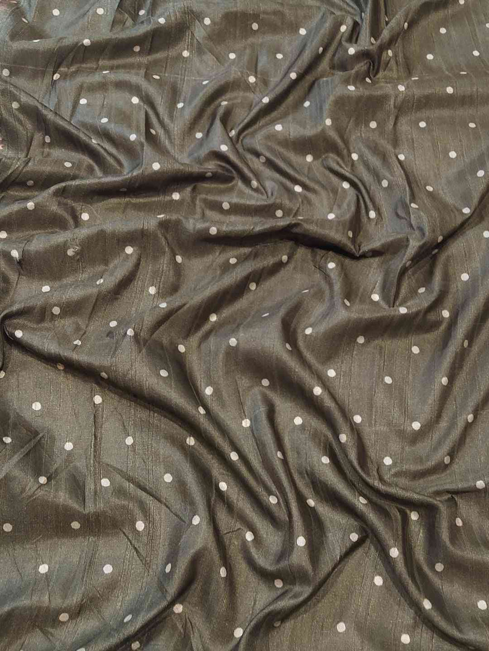 Luxurious Tussar Ghicha Silk Fabric with Polka Dot Design
