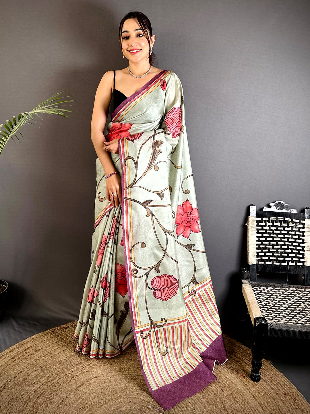 Heritage Flora Kalamkari Tussar Saree