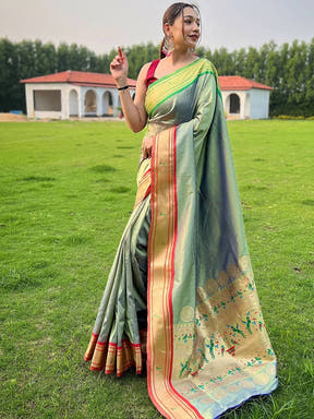 Light Green Paithani Ganga Jamuna Broder Saree

