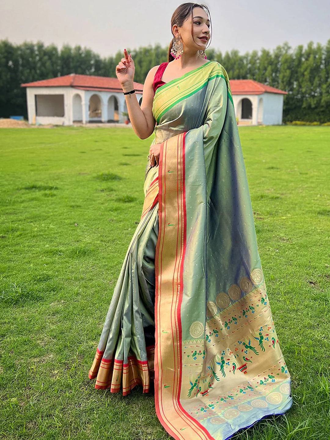 Paithani Light Green Colour Saree With Ganga Jamuna Broder