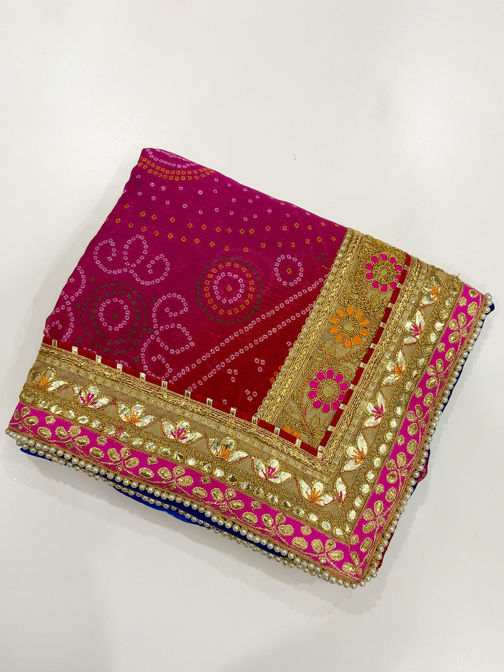 Latest Chinnon Foil Work Bandhej Saree